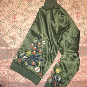 Army Green Embroidered Bomber Jacket